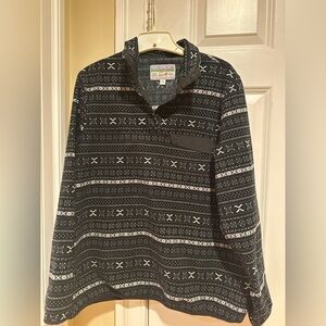 Jachs Cabin Women’s Fleece Pullover Black White Snap Collar Size L